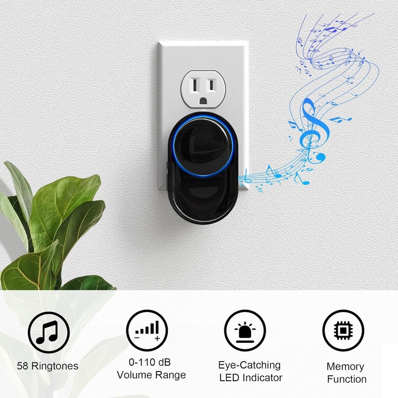 PHYSEN Store Wireless Doorbell with 3 Receivers 1 Button, Door Bell Ringer Wireless - 1300 Ft Range, 58 Melodies, 5 Volume Levels, LED Flash - Waterproof Wireless Doorbells for Home Classroom - Image 2
